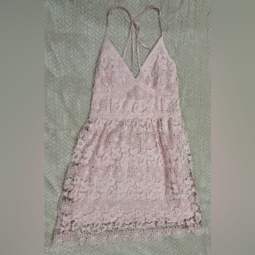 Hollister Pink Lace Mini Dress with Strappy Back Juniors Size Small